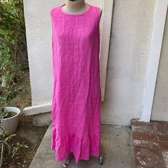 Terzo Millennio 100% linen stunning tiered pink dress. Made in Italy. - Picture 2 of 13